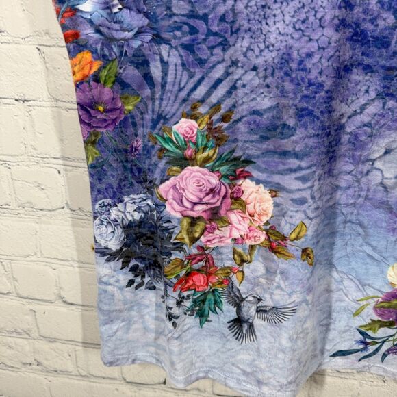 Reba Blouse Women Large Floral Bird Tropical Prairie Stretch All Over Printed - Picture 13 of 14